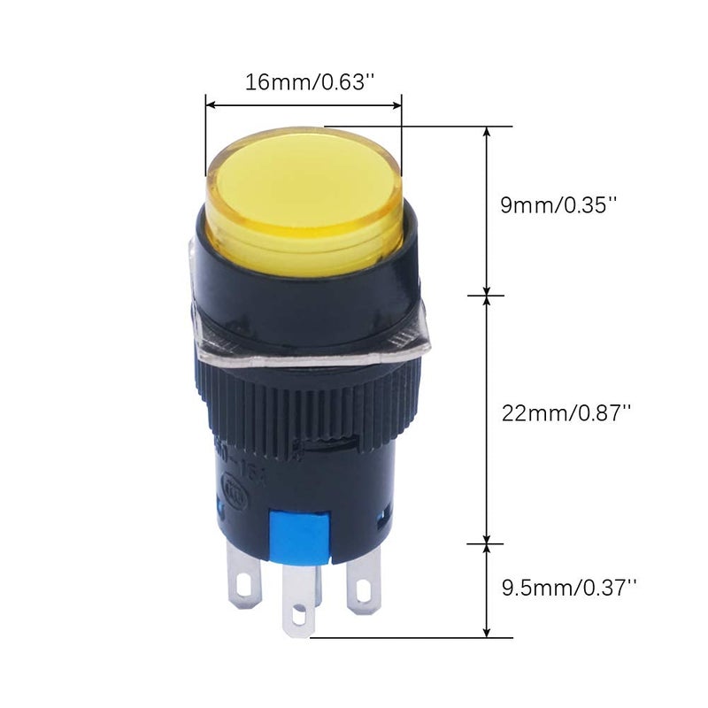 KAMCON 16mm Push Button Switch Momentary Round Cap LED Lamp Red YellowBlueGreen Light DC 24V SPDT 5 Pin 3 Nos of Blue - Image 4