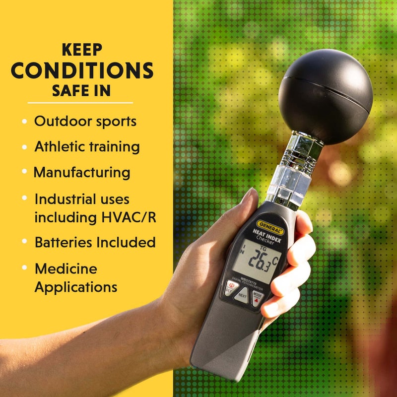 General Tools General Tools Deluxe Heat Index Monitor #WBGT8778 With 75 x 75 mm Brass Black Ball, 32° to 122° F, 0 to 100% RH  - Image 4
