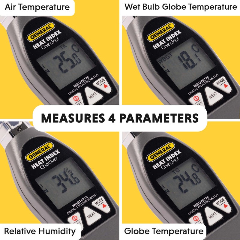 General Tools General Tools Deluxe Heat Index Monitor #WBGT8778 With 75 x 75 mm Brass Black Ball, 32° to 122° F, 0 to 100% RH  - Image 3