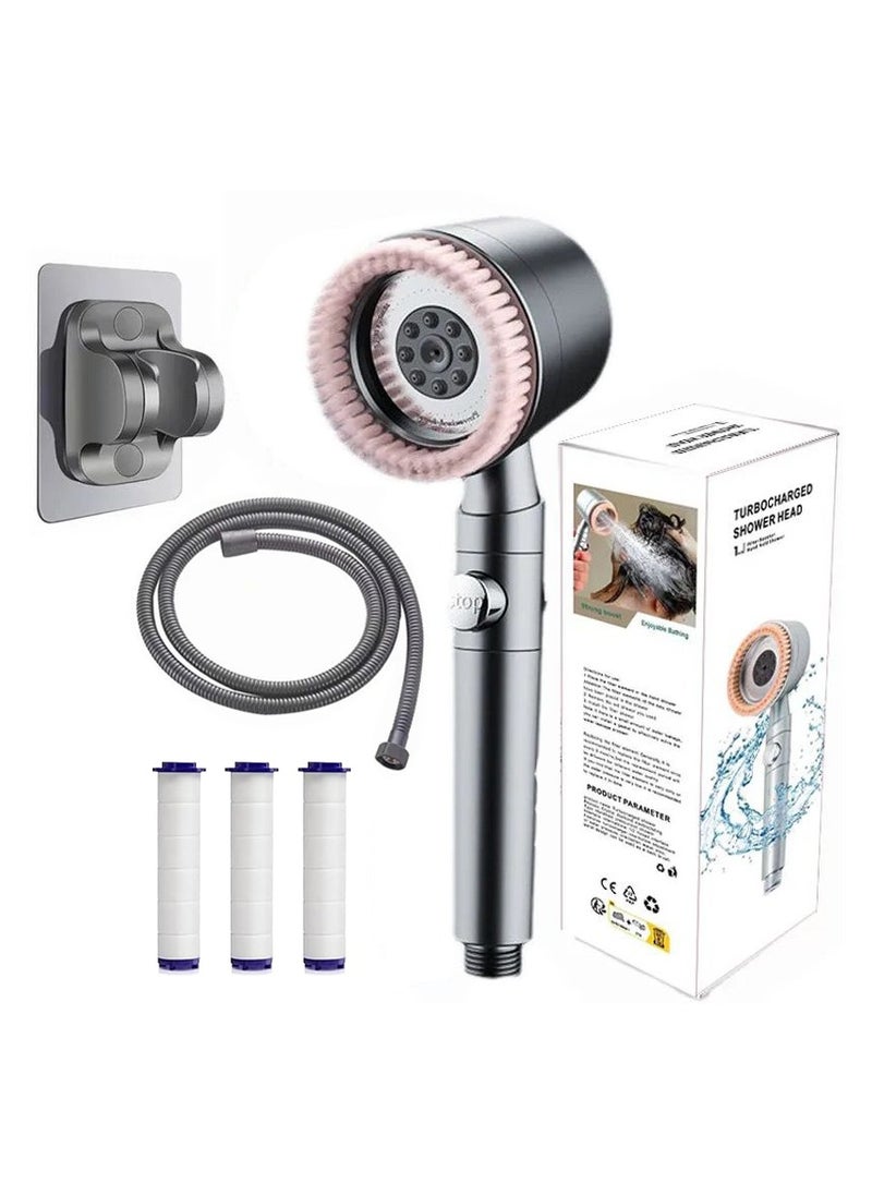 ABJ Improved turbo boost Shower Head with Handheld, Shower Heads High Pressure, High Flow Even with Low Water Pressure Held Showerhead Set, Filtered Showerhead with hose 60", Bracket, Rubber Washers, and with three Filters  - Image 1