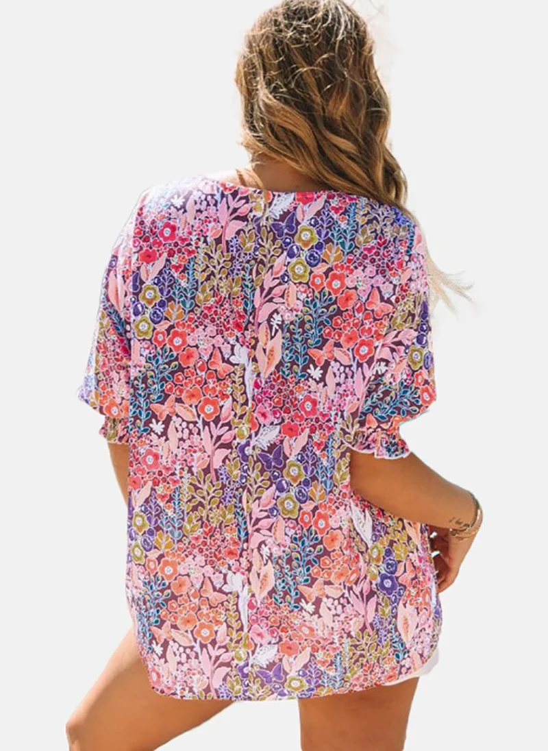 YUNIQEE Pink Printed Elbow Length Sleeve Round Neck Tunics