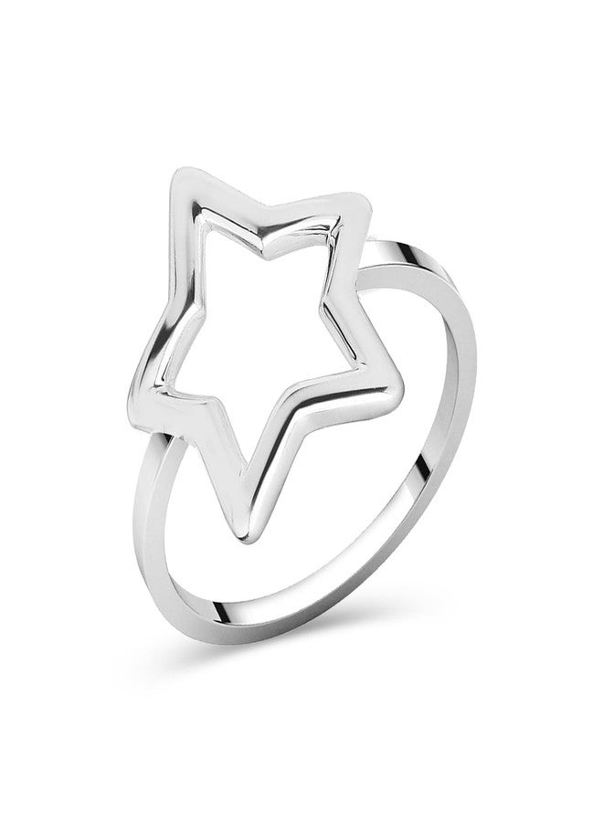 LeCalla خاتم نجمة شكل 925 فضة استرلينية للنساء | خاتم بيان بتصميم نجمة مفتوحة | خاتم نجمة مقطوعة بأسلوب مينيماليست، خاتم وعد | الحجم 8 - Image 1