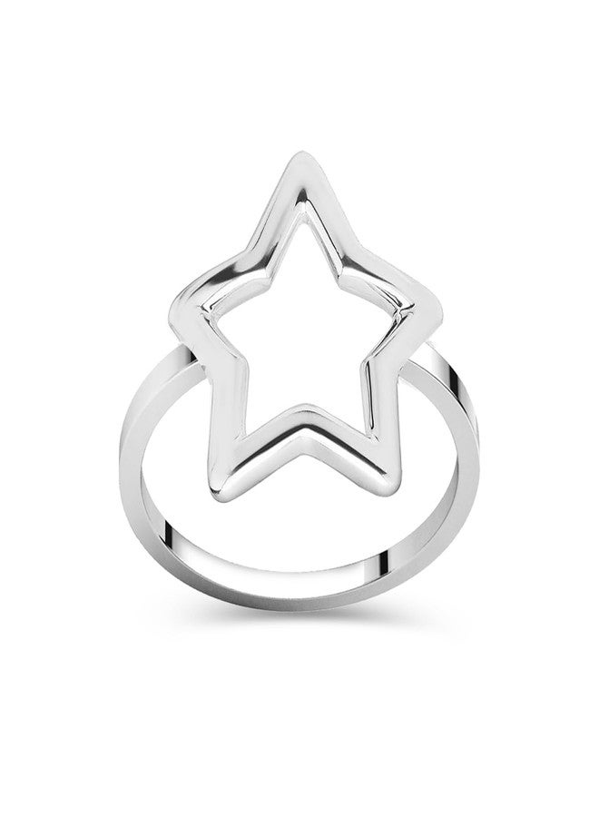 LeCalla خاتم نجمة شكل 925 فضة استرلينية للنساء | خاتم بيان بتصميم نجمة مفتوحة | خاتم نجمة مقطوعة بأسلوب مينيماليست، خاتم وعد | الحجم 8 - Image 4