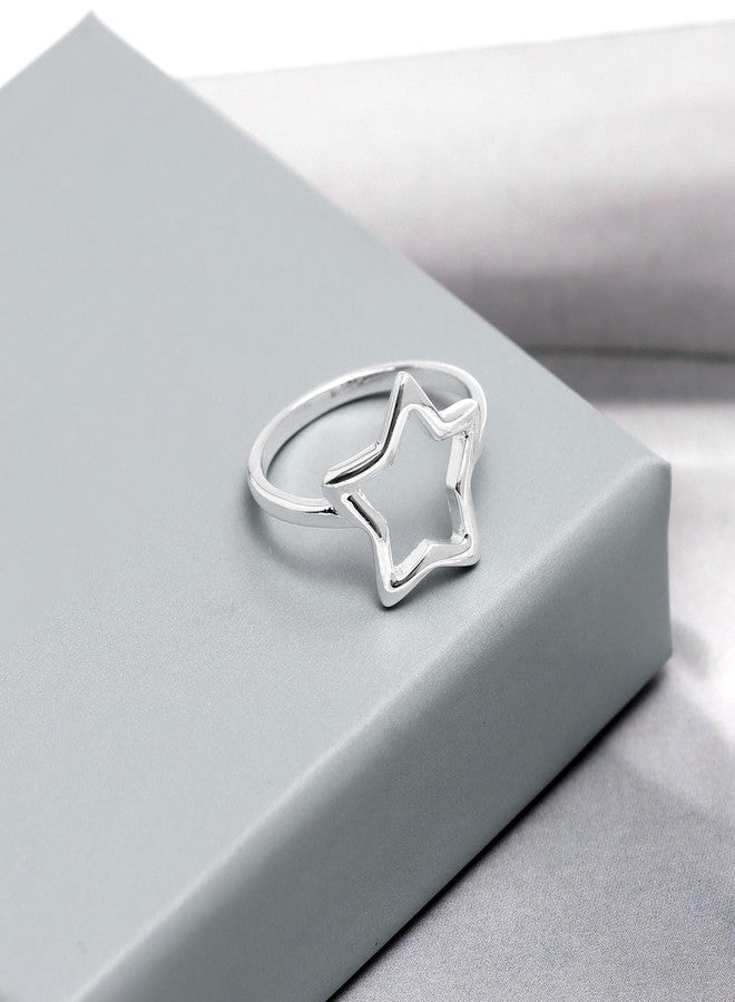 LeCalla خاتم نجمة شكل 925 فضة استرلينية للنساء | خاتم بيان بتصميم نجمة مفتوحة | خاتم نجمة مقطوعة بأسلوب مينيماليست، خاتم وعد | الحجم 8 - Image 3