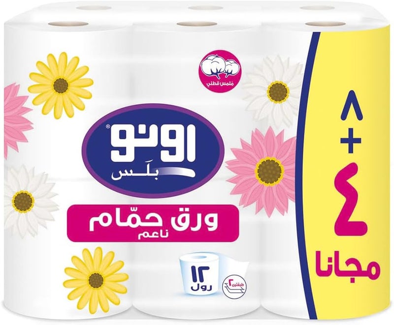 أونو بلس ورق تواليت مزدوج الطبقات 12 لفة 4 لفات مجانية 220 ورقة - Image 2