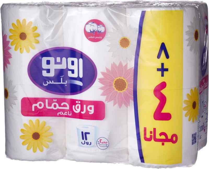 أونو بلس ورق تواليت مزدوج الطبقات 12 لفة 4 لفات مجانية 220 ورقة - Image 1