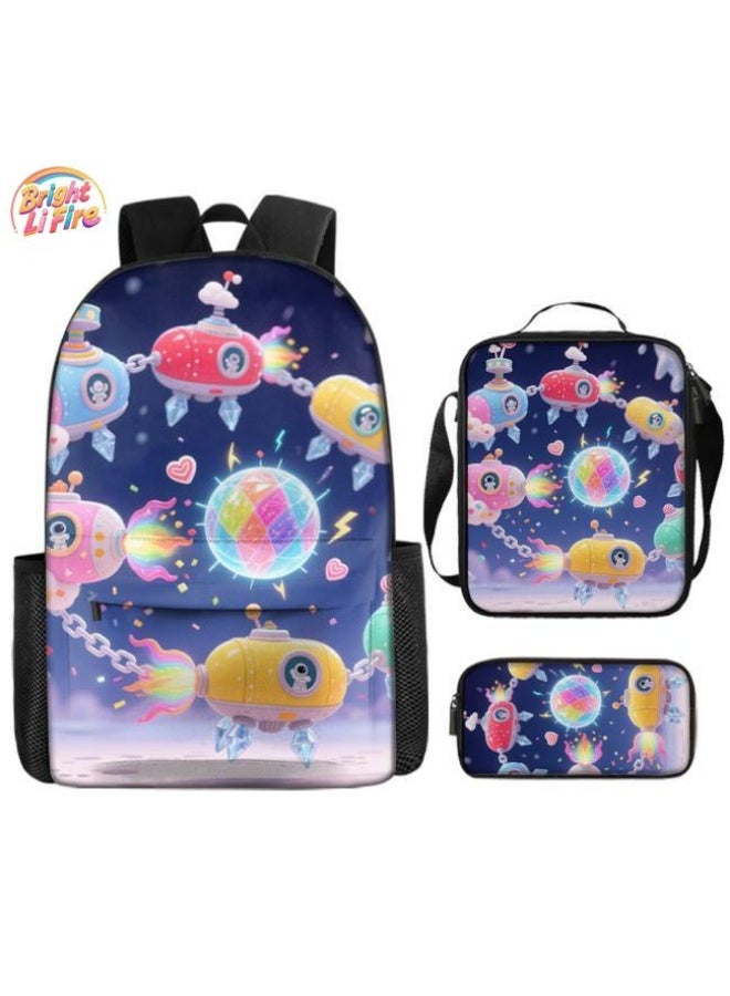 Bright Li Fire Backpacks + handbags + stationery bags | Back-to-school season/festival gifts | Cartoon bag three-piece set, easy to deal with various occasions (available for students, children, friends outings, mountain climbing, school, etc.) - 104 - Image 1