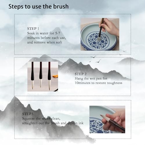 Buart 13pcs set Portable Chinese Calligraphy Set For beginner, Brush, Ink,Writing Paper, Inkstone, Sumi set with Roll-up Felt Mat For Calligraphy class - Image 5