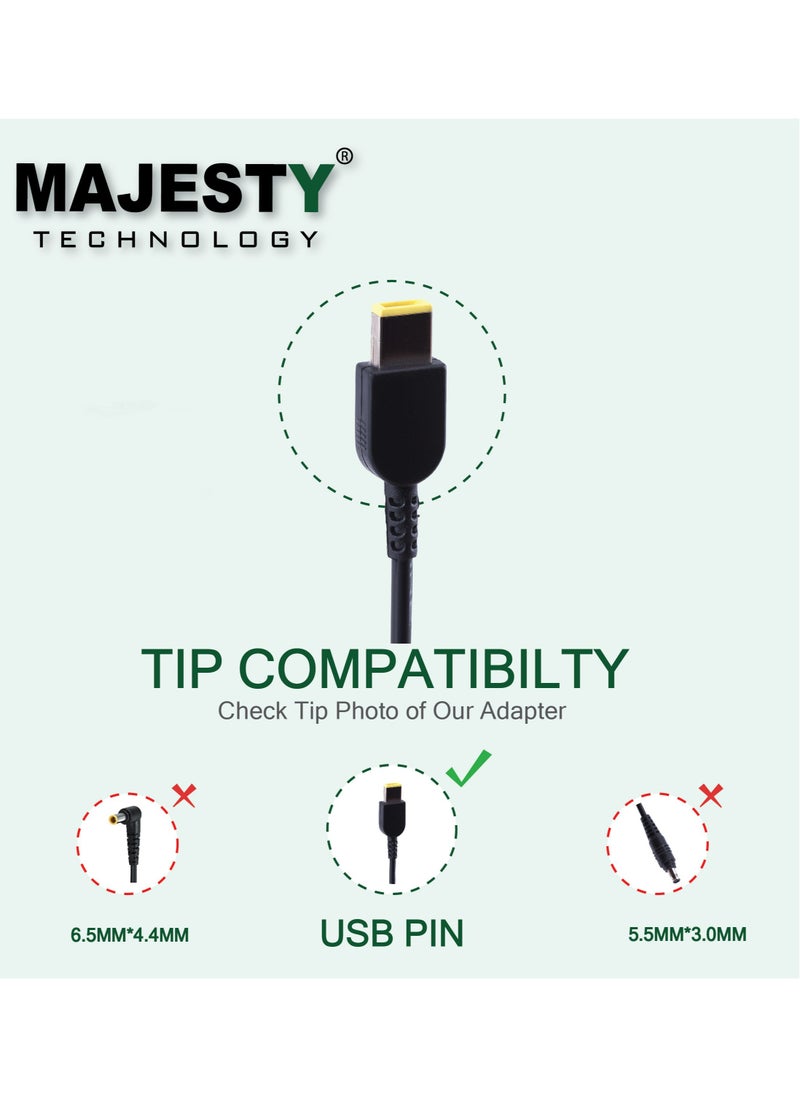 Majesty Laptop Charger, 65W AC Adapter, 20V 3.25A USB Port, Compatible with Lenovo Yoga 2 11, 11s, 13, 2 Pro, Flex 2, 15, 15D, 14, 10, IdeaPad S210, U430, U530, Flex G40, G50, 13, 13-219191, Black  - Image 3