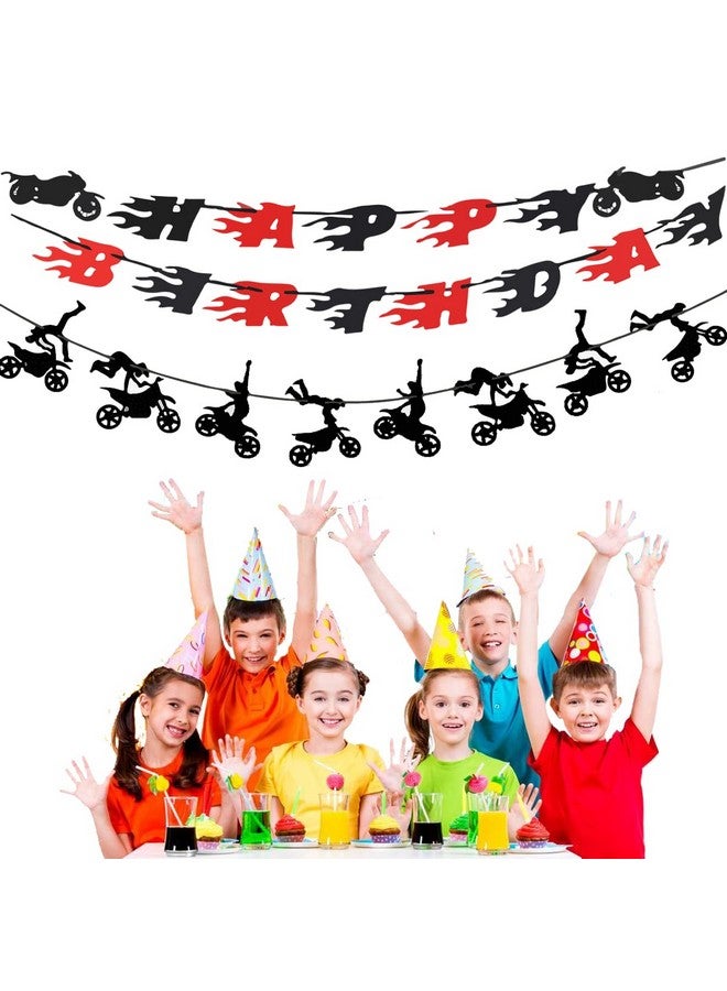 Finypa 30 Pieces Dirt Bike Birthday Decoration Dirt Bike Party Supplies Banner Cake Cupcake Topper for Motocross Themed Banner Birthday Party Man or Boy Riding Room Wall Decoration - Image 3
