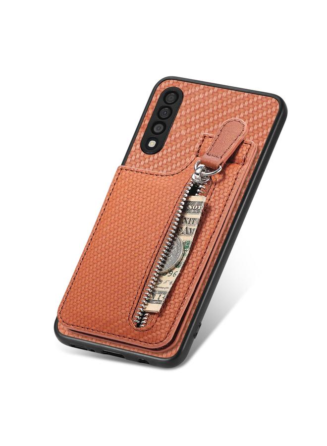 S-TOP Case For Samsung Galaxy A50 Carbon Fiber Vertical Flip Zipper Wallet Phone Case - Image 4