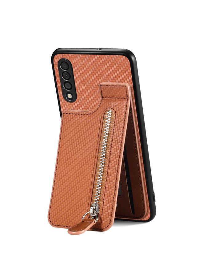 S-TOP Case For Samsung Galaxy A50 Carbon Fiber Vertical Flip Zipper Wallet Phone Case - Image 1