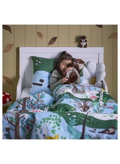 Zaboon Duvet Cover And Pillowcase, Blue Green/Forest Pattern, 150X200/50X80 Cm  - Image 5