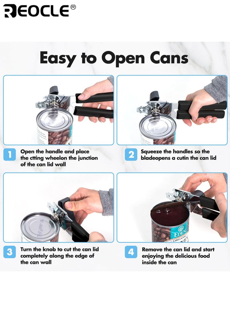 ريوكل فتاحة علب يدوية بشفرة ناعمة وتصميم غير قابل للانزلاق أداة فتح علب للمطبخ مع مقبض مريح لفتح سهل. - Image 2