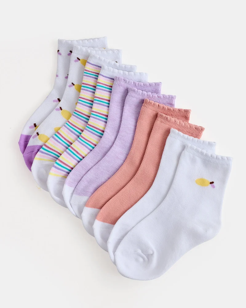 ردتاغ Girls Assorted Crew Socks With Scallop Edge Welt Pack Of 5