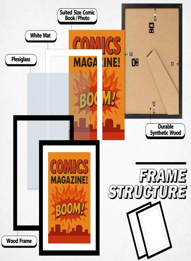 HEYTUYA 4 Pack Comic Book Frame Fits Current up to 6 3/4 x 10 1/4 Comic Book with Mat, Or 8x12 Photos Without Mat, Comic Book Display Frame with Shatter Resistant Plexiglass for Wall and Tabletop, Black - Image 4