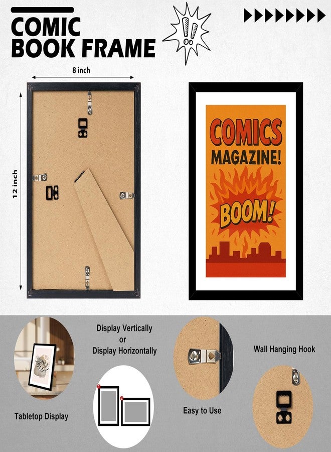 HEYTUYA 4 Pack Comic Book Frame Fits Current up to 6 3/4 x 10 1/4 Comic Book with Mat, Or 8x12 Photos Without Mat, Comic Book Display Frame with Shatter Resistant Plexiglass for Wall and Tabletop, Black - Image 3