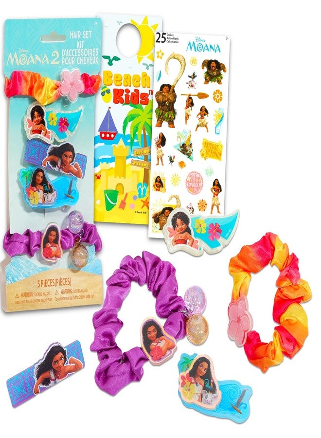 Disney Moana Hair Accessories Set - Bundle with 3 Moana Hair Clips and 2 Moana Scrunchies Plus Stickers, More | Moana 2 Hair Accessories for Toddler Girls - Image 1