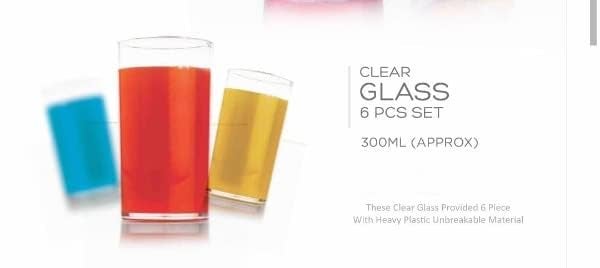 AWICKTIK Multi Purpose Unbreakable Drinking Glass Set of 6 Pieces Plastic300 ml Capacity Each Clear Glass Water and Juice Glass Set Stylish Glass 300 ML Unbreakable - Image 4