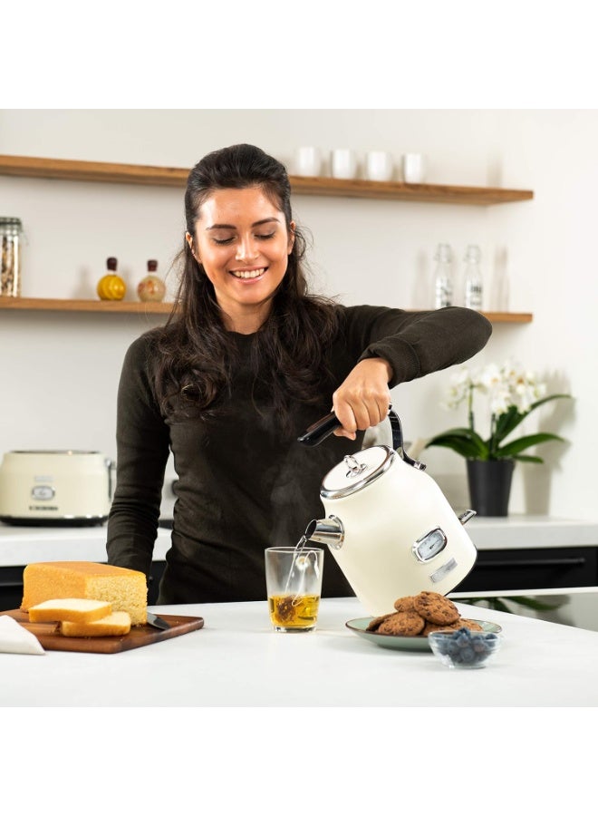 ويستنجهاوس غلاية كهربائية من سلسلة ريترو من ويستنجهاوس، سعة 1.7 لتر، 2200 واط | غليان سريع، غلاية مياه للمشروبات الساخنة، غليان هادئ وفلتر قابل للفصل | مؤشر لدرجة الحرارة ومستوى الماء | ضمان لمدة سنتين (لون كريمي) - Image 2