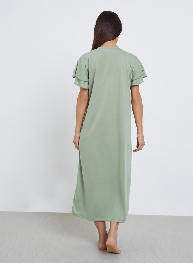 ستايلي فستان نوم تيشيرت بطبعة وأكمام كشكش - Image 4