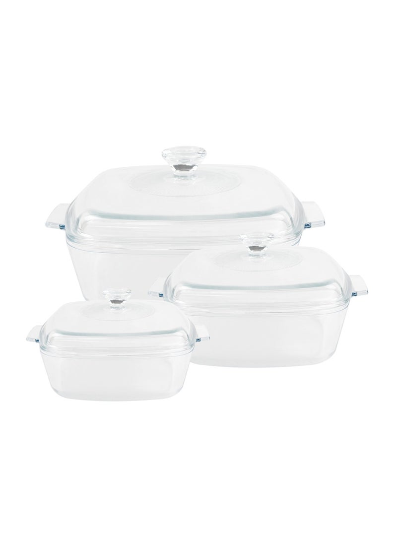 Home Smart - Home Smart Bakeware Casserole Glass Square with Lid Set of Three Small Medium Large - Image 1