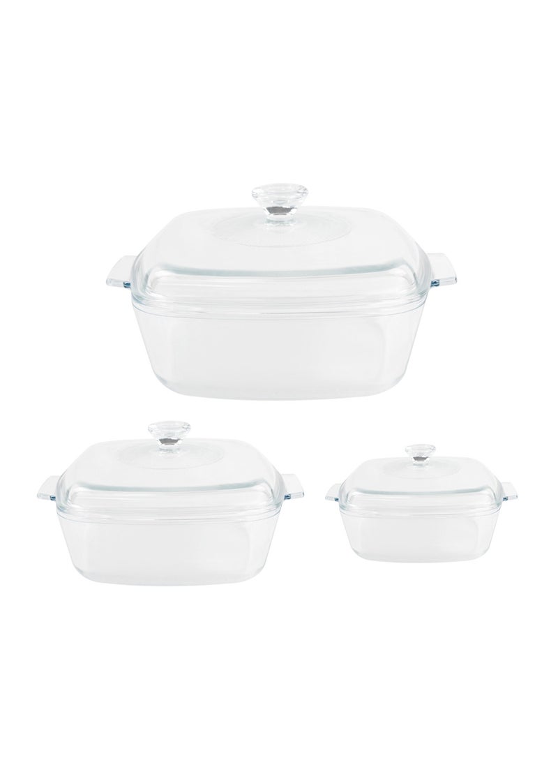 Home Smart - Home Smart Bakeware Casserole Glass Square with Lid Set of Three Small Medium Large - Image 1