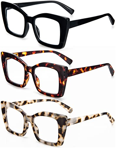 REAVEE 3 Pack Oversized Square Reading Glasses Oprah Style for Women, Blue Light Blocking Large Frame Computer Designer Fashion Readers with Spring Hinge (Black/Tortoise/Grey Tortoise,2.5) - Image 2