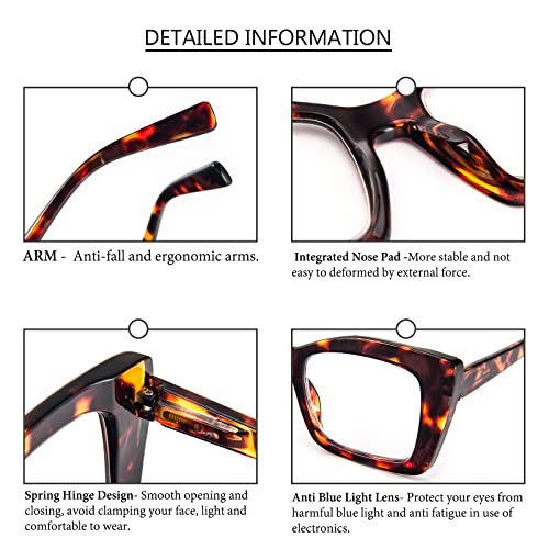 REAVEE 3 Pack Oversized Square Reading Glasses Oprah Style for Women, Blue Light Blocking Large Frame Computer Designer Fashion Readers with Spring Hinge (Black/Tortoise/Grey Tortoise,2.5) - Image 3