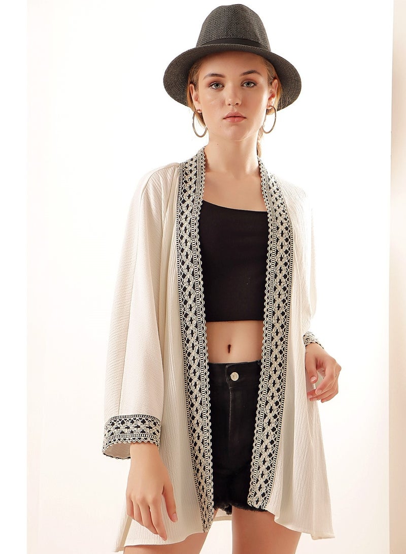 Short Kimono with Emroidered Trim  - Image 1