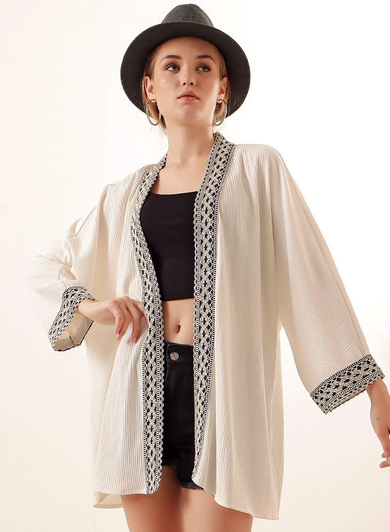 Short Kimono with Emroidered Trim  - Image 2