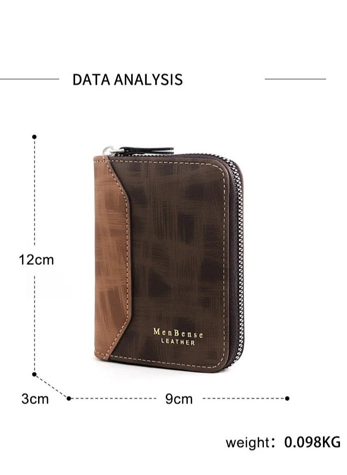 MenBense - Mens Zipper Wallet Leather Card Wallet for Men with External Zipper and Interior Pockets and Snap Pocket for Coin Purse Men - Image 1