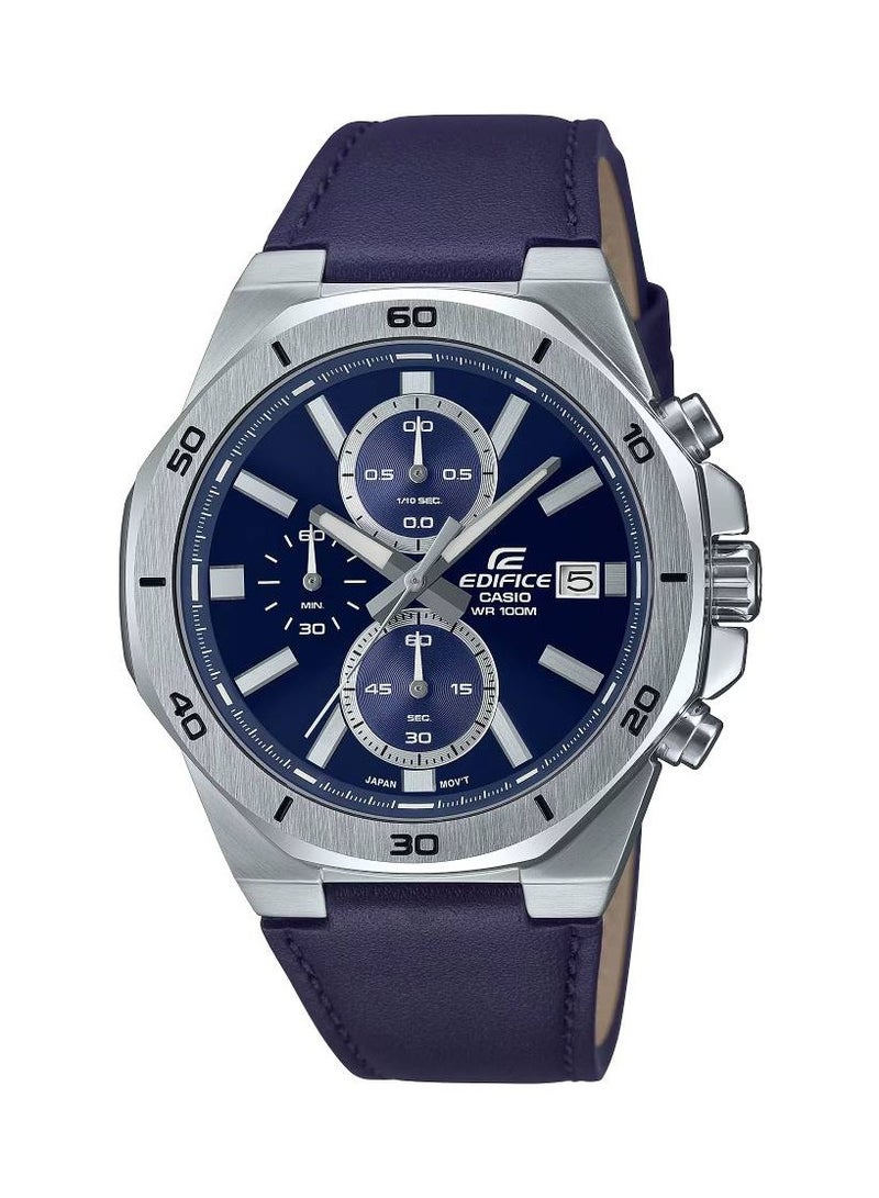 CASIO Edifice Chronograph Blue Dial Leather Strap Men's Watch EFV-640L-2AVUDF - Image 1