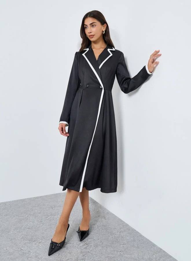 Styli Styli Black Contrast Panel Blazer Midi Dress