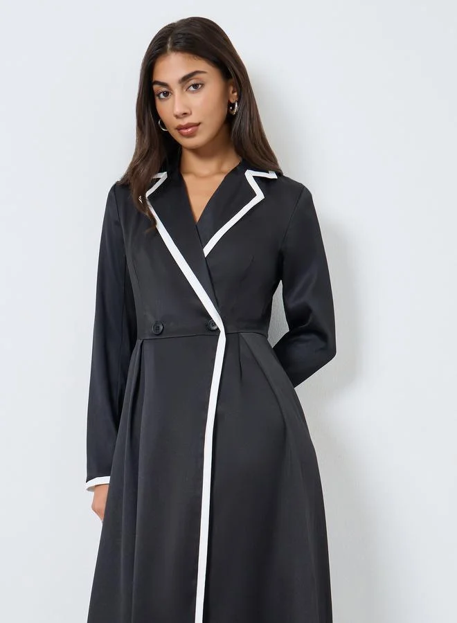 Styli Styli Black Contrast Panel Blazer Midi Dress