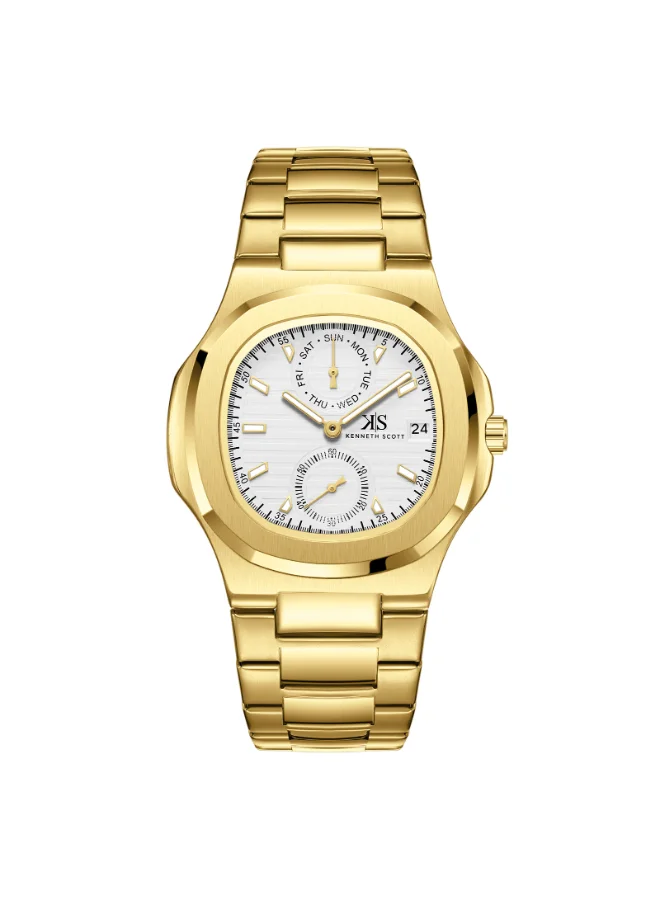 Kenneth Scott Men's Stainless Steel Analog Watch K25002-GBGW - 42.7x46.2 mm