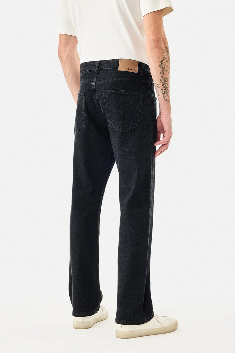 SNITCH Black Straight Fit Washed Jeans for Men | Best Price UAE