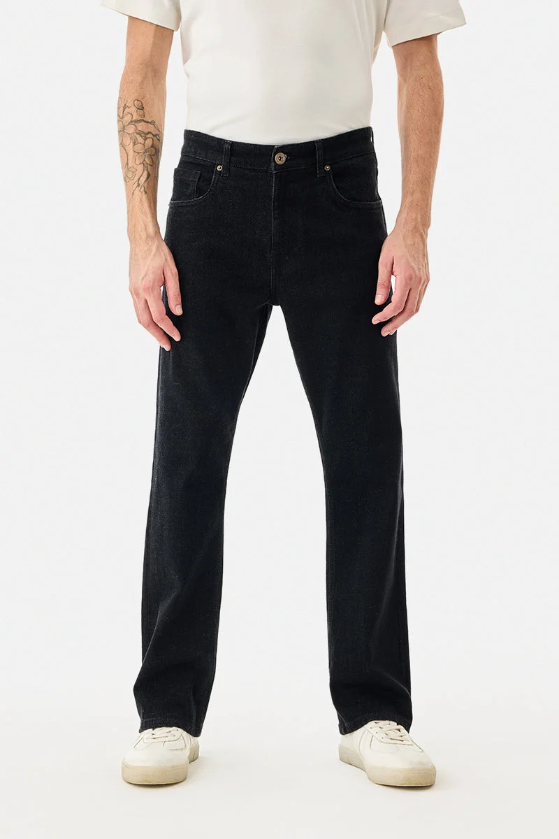 SNITCH Black Straight Fit Washed Jeans for Men | Best Price UAE