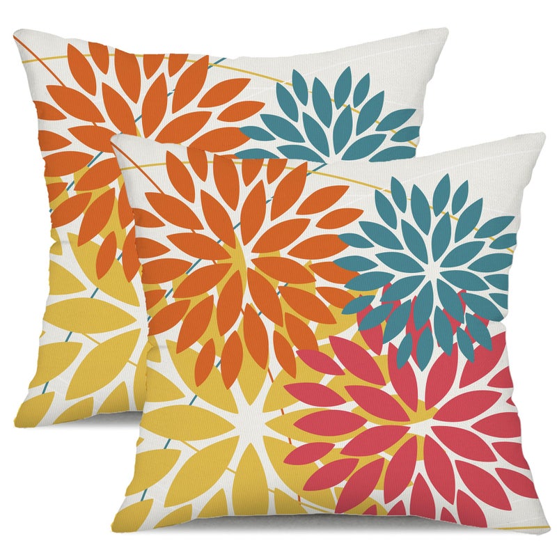 DFXSZ Outdoor Pillow Covers 18x18 Inch Set of 2 Orange Yellow Red Flower Decorative Waterproof Fall Summer Outdoor Pillow Covers for Patio Funiture Garden Couch 168G18 - Image 2