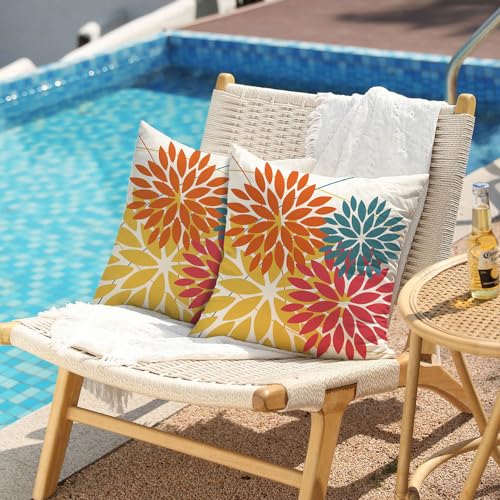 DFXSZ Outdoor Pillow Covers 18x18 Inch Set of 2 Orange Yellow Red Flower Decorative Waterproof Fall Summer Outdoor Pillow Covers for Patio Funiture Garden Couch 168G18 - Image 3
