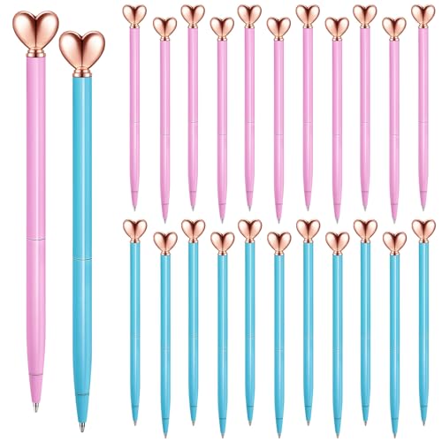 Thenshop 24 Pcs Heart Shaped Pens Retractable Metal Cute Pens 1.0 mm Black Ink Ballpoint Decorative Engagement Gifts for Mothers Day Women Wedding Bridal Shower Sleepover Party(Pink, Blue) - Image 1
