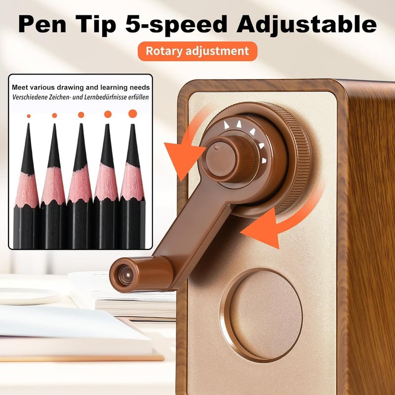 Excefore Pencil Sharpener For Kids, Manual Pencil Sharpener For 6.9-8 Mm Colored Pencils, Auto-Stop Function, Retro Pencil Sharpener For Painter, School Supplies, Classroom, Stationery For Kids Gifts (Oak) - Image 5