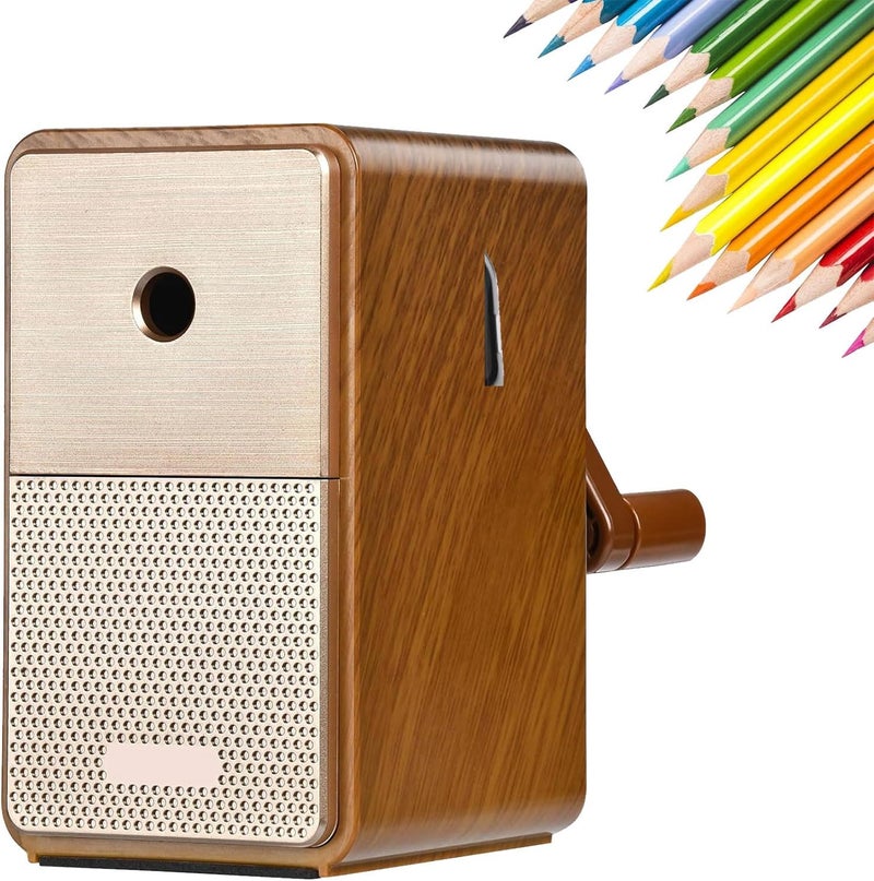 Excefore Pencil Sharpener For Kids, Manual Pencil Sharpener For 6.9-8 Mm Colored Pencils, Auto-Stop Function, Retro Pencil Sharpener For Painter, School Supplies, Classroom, Stationery For Kids Gifts (Oak) - Image 1