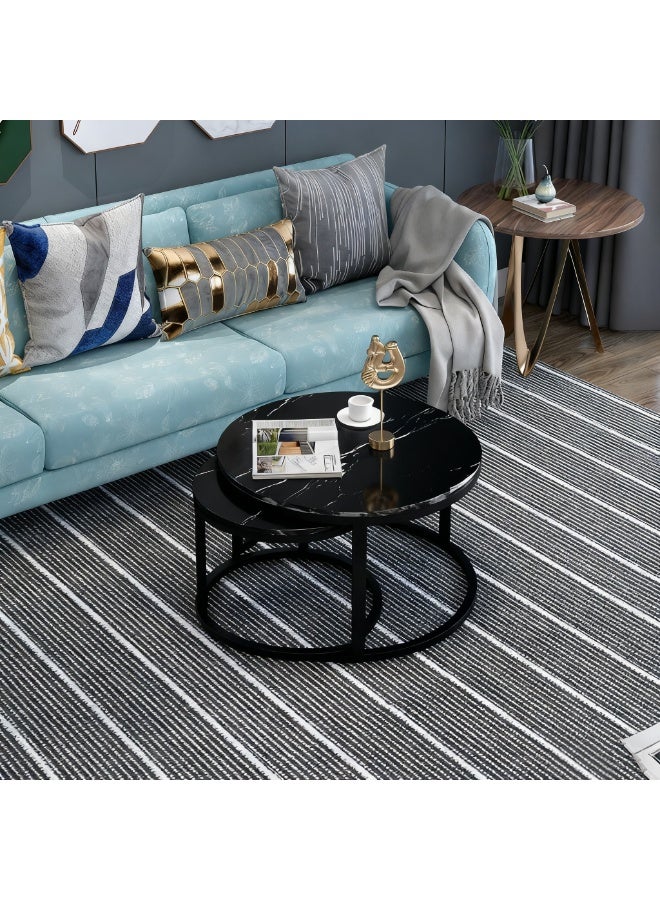 2PCS Round Nesting Coffee Tables Set, Nordic End Table Center Table Sofa Side Table for Living Room Bedroom Office, Marble-look Top with Metal Frame, 50CM+70CM - Image 5