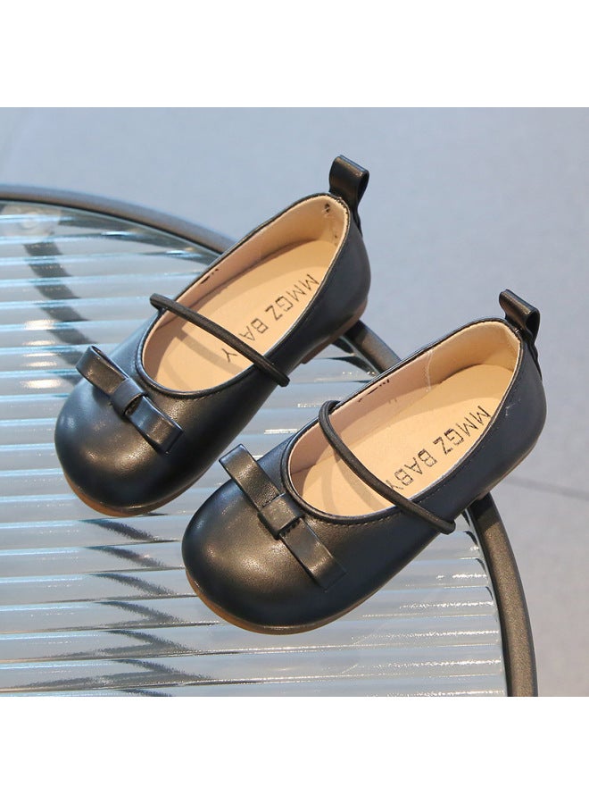 Spring New Girls' Leather Shoes Student Velcro Loafers Single Shoes Bowknot Soft Sole Princess Shoes