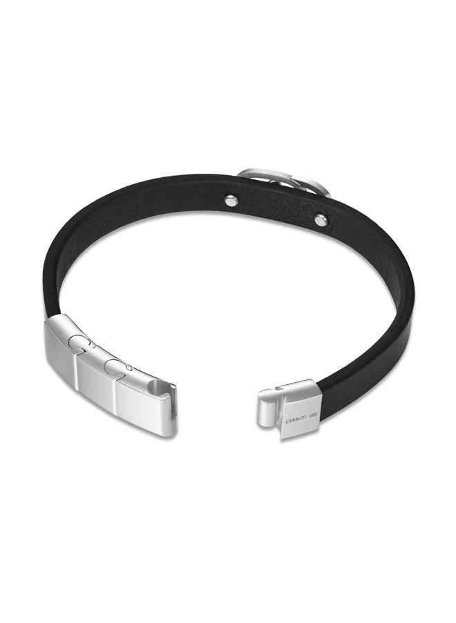 CERRUTI 1881 Bruno Stainless Steel Black Leather Bracelet for Men