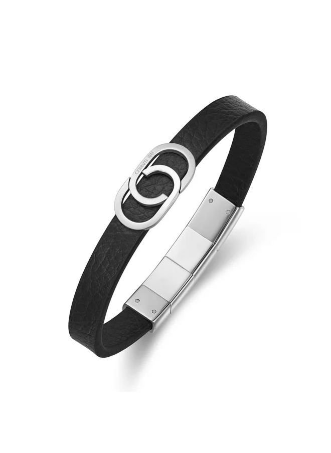CERRUTI 1881 Bruno Stainless Steel Black Leather Bracelet for Men