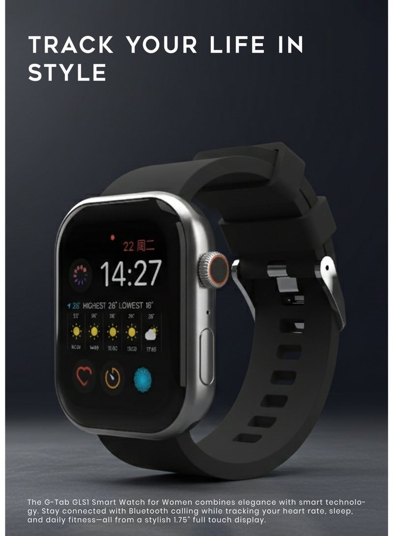 G-Tab GLS1 Smart Watch for Women Bluetooth Calling 1.75" Full Touch Display Heart Rate Sleep Fitness Tracker AI Voice Assistant Waterproof Long Battery Compatible Android iOS Black - Image 2