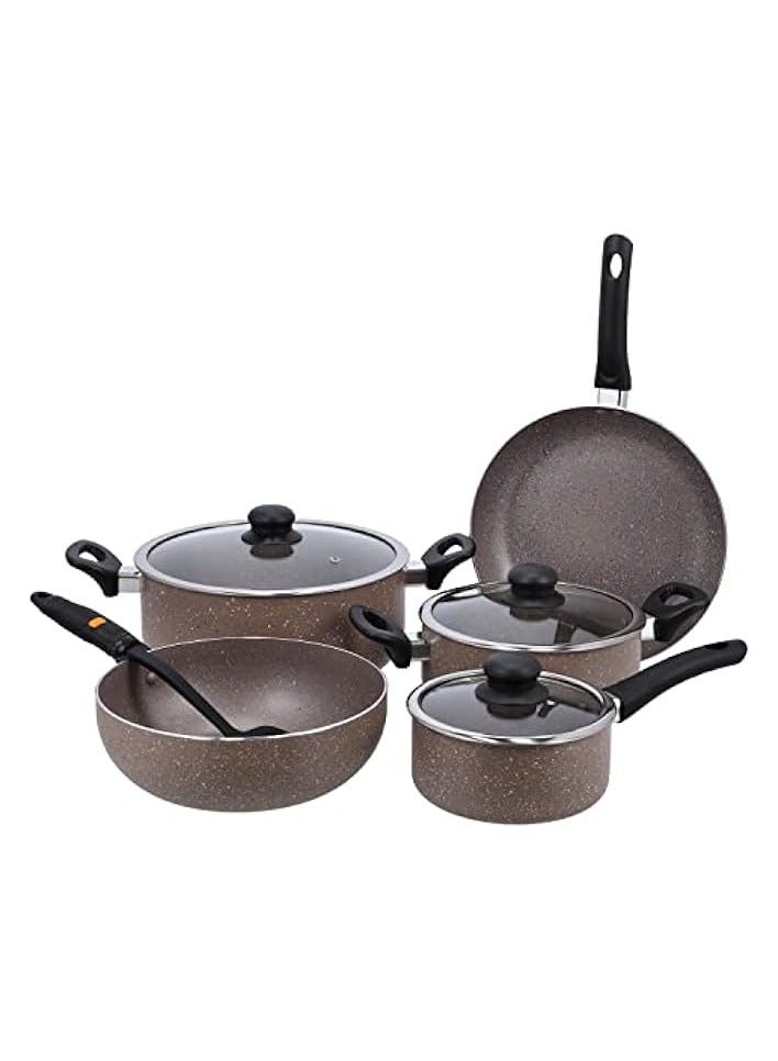 Green Tiger Granite Coated Non stick Smart Cookware Set 9Pcs DC1577BGE Induction Compatible 26cm Casserole + Lid 20cm Casserole + Lid, 26cm Frypan, 24cm Wok Pan,16cm Saucepan - Image 1