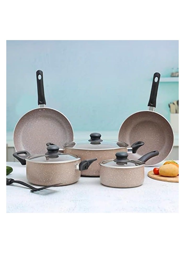 Green Tiger Granite Coated Non stick Smart Cookware Set 9Pcs DC1577BGE Induction Compatible 26cm Casserole + Lid 20cm Casserole + Lid, 26cm Frypan, 24cm Wok Pan,16cm Saucepan - Image 2